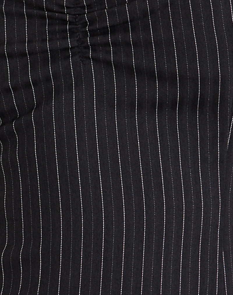 Image of Elsa Top in Pinstripe Black with Leopard Binding