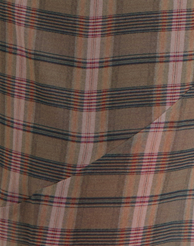 Image of Elska Maxi Dress in Brown and Pink Blurry Check