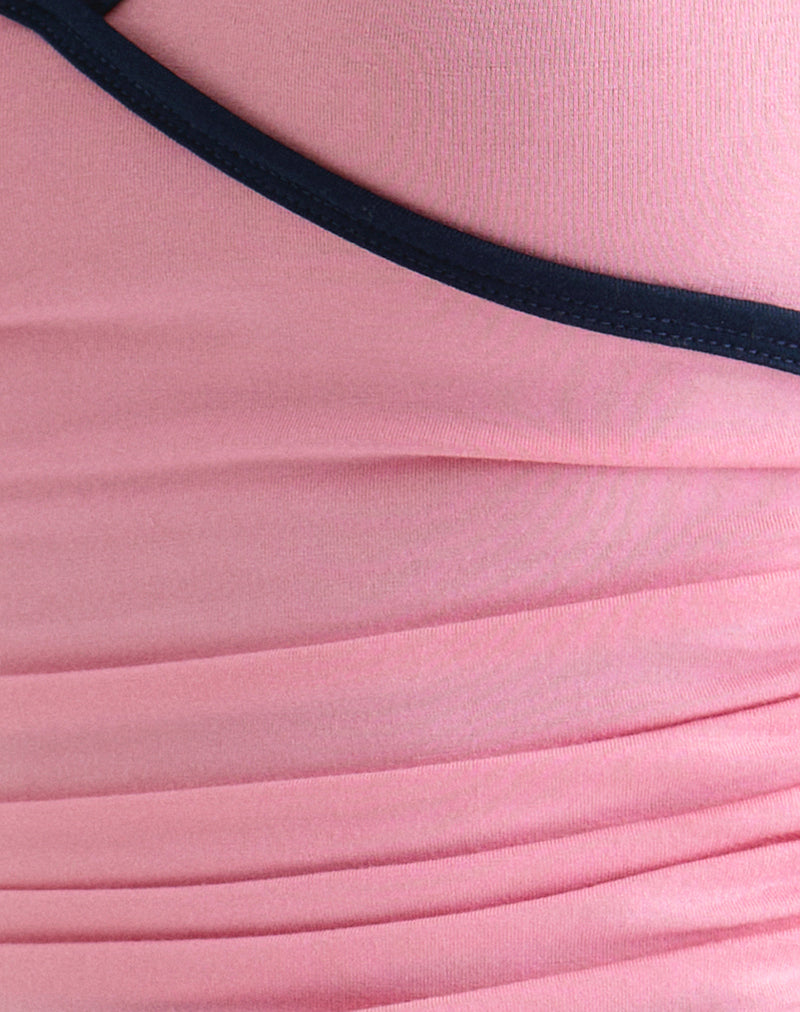 Image of Laird Wrap Top in Ballet Pink with Navy Binding