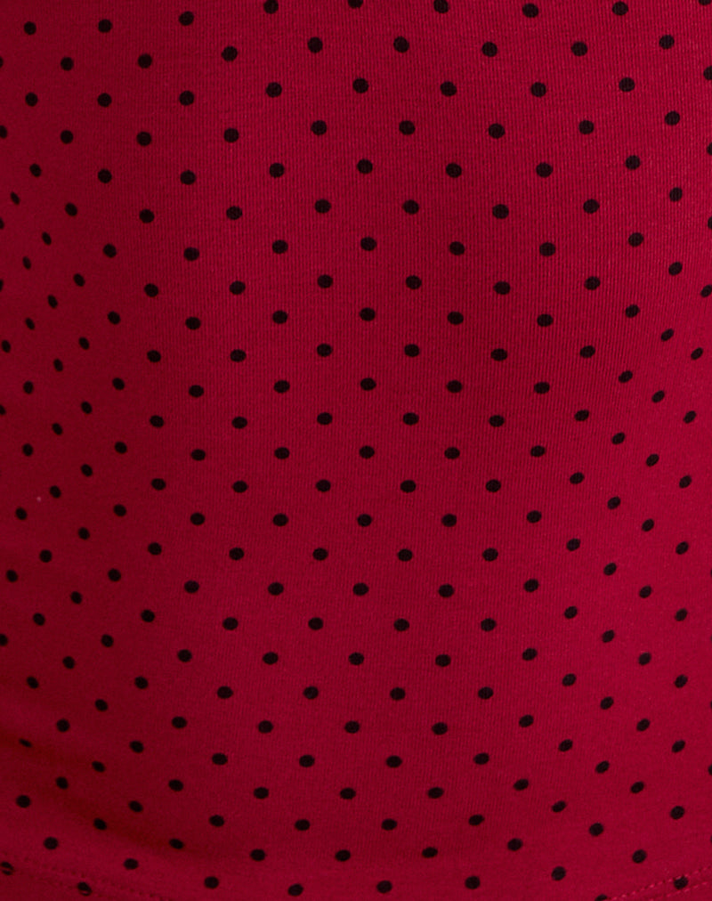 Image of Emberly Plunge Top in Red with Micro Polka Black