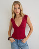 Image of Emberly Plunge Top in Red with Micro Polka Black
