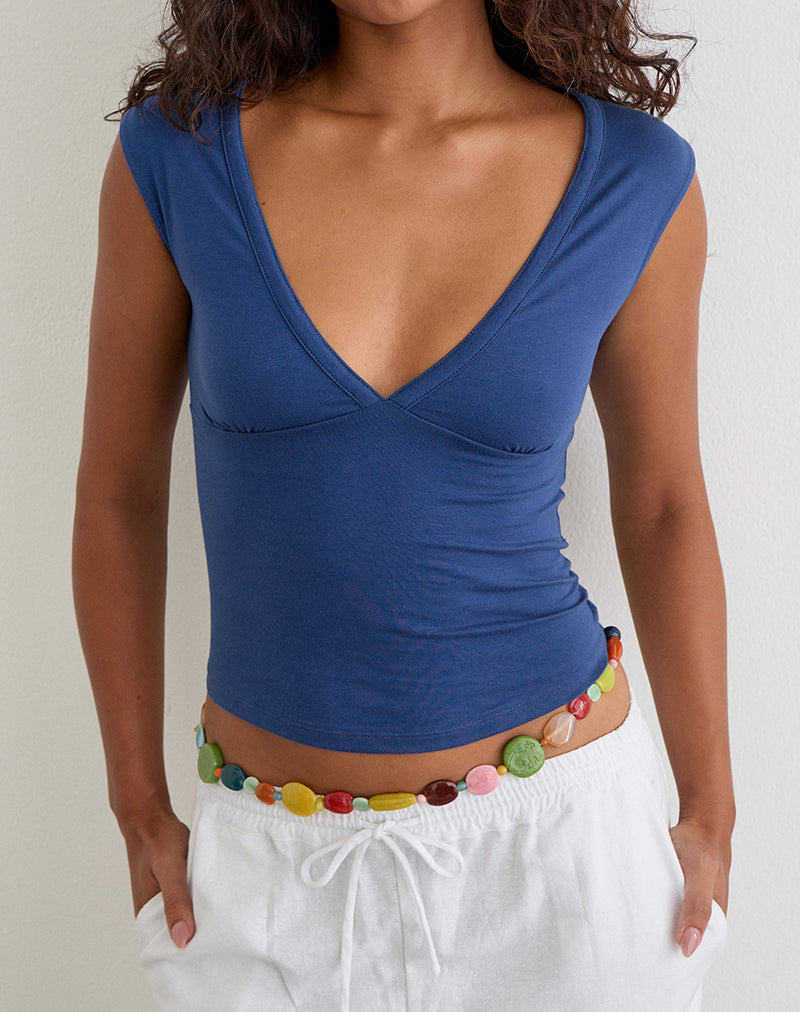 Image of Emberly Plunge Top in Dazzling Blue