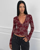 Image of Emesy Long Sleeve Top in Outline Rose Marooon