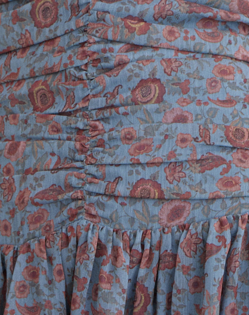 Image of Emika Mini Dress in Shadow Blossom Blue Chiffon