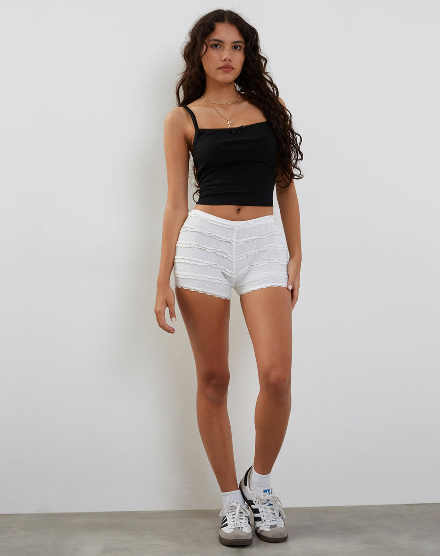 Image of Ena Frilly Bloomer Micro Shorts in Ivory