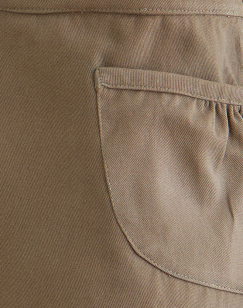 Image of Enyo Mini Skirt in Twill Khaki with Side Pocket