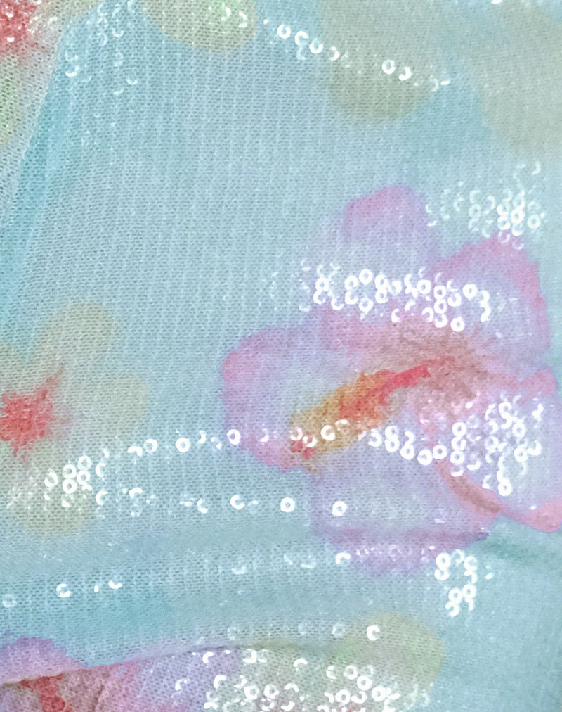 Image of Erna Micro Short in Sequin Blooming Flower Blue