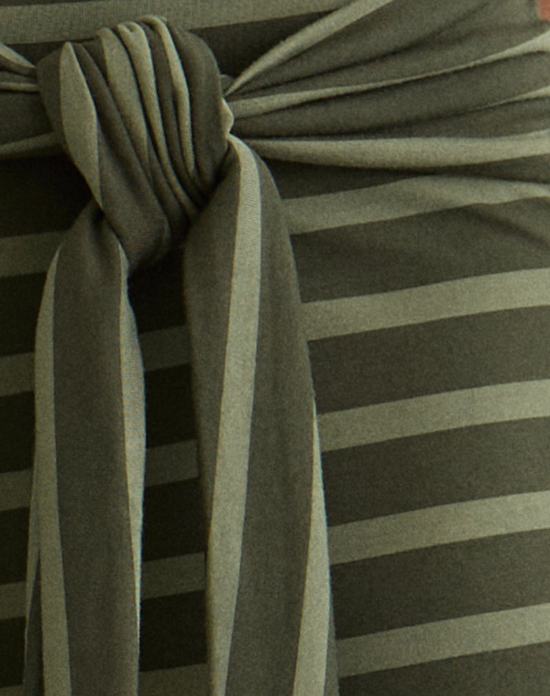Image of Esata Wrap Trouser in Wide Stripe Green