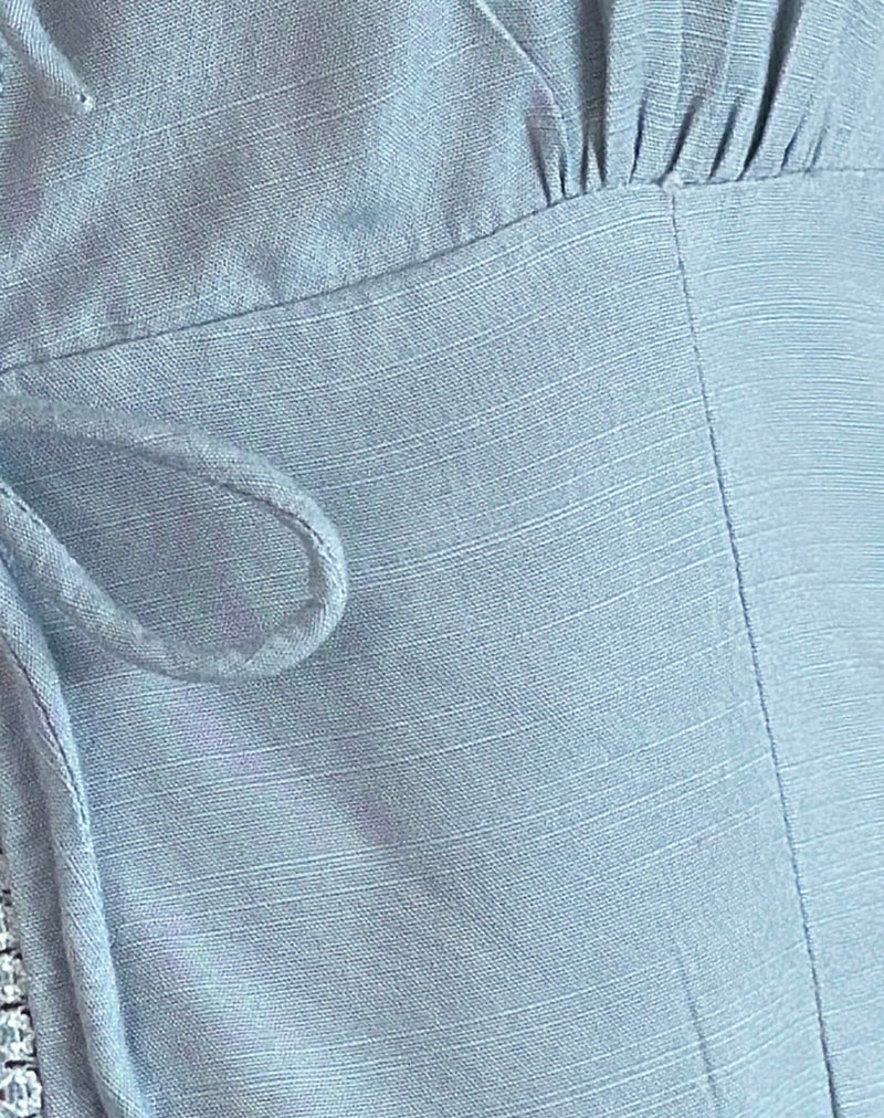 Image of Esau Tie Front Top in Private Slub Nantucket Blue