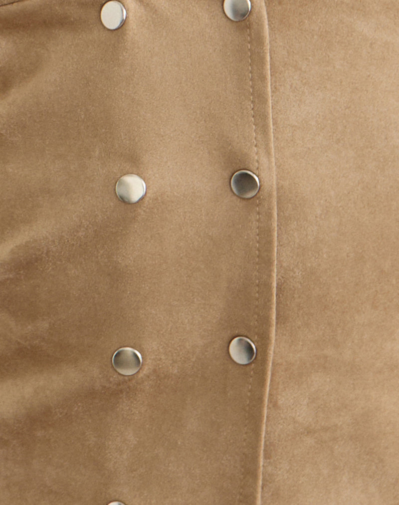 Image of Estri Halterneck Top in Tan Faux Suede