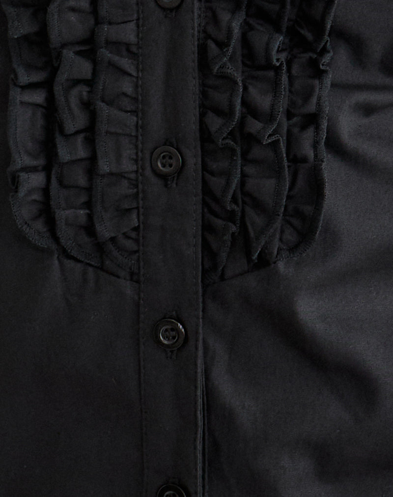Image of Estu Blouse with Centre Front Frill in Poplin Black