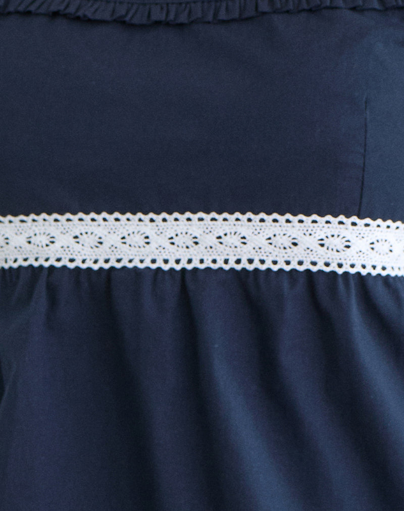 Image of Evren Cami Top in Dark Navy with Lace Trim