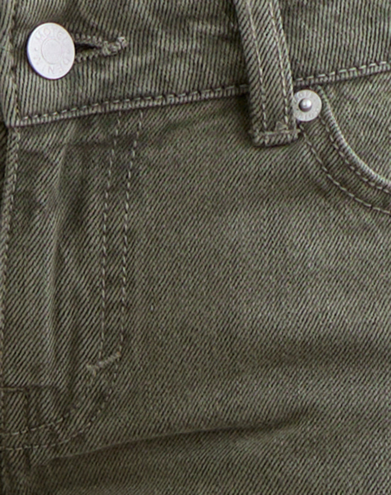 Image of Extra Low Rise Flare Jeans in Olive