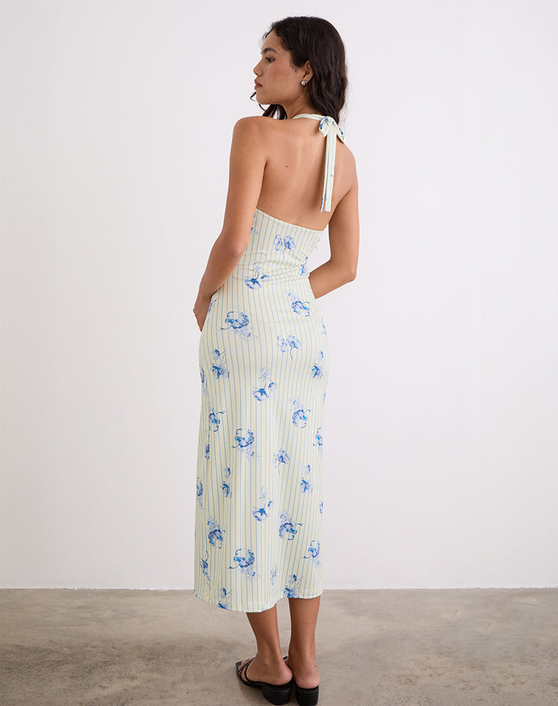 Image of Fadwa Midi Dress in Floral Stripe Cream