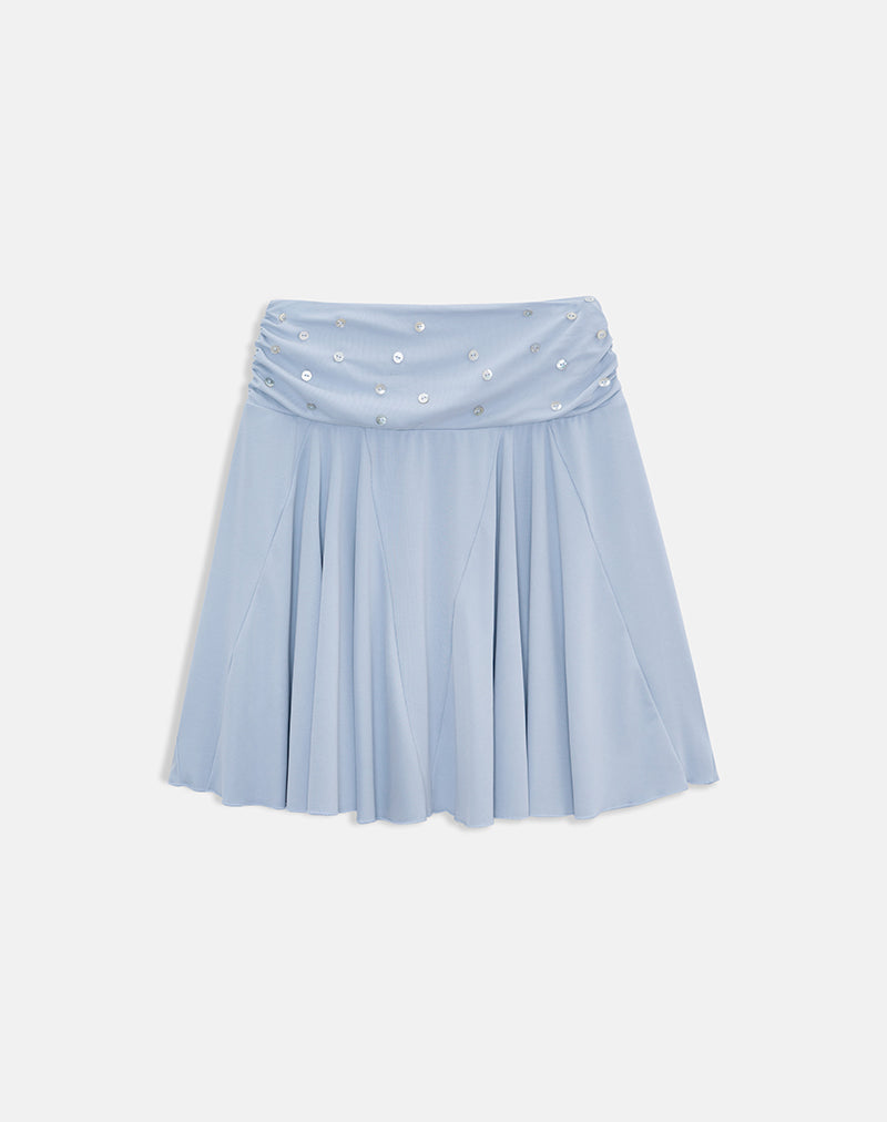 Image of Faliha Midi Skirt in Lyocell Dusty Blue with Pearl Buttons
