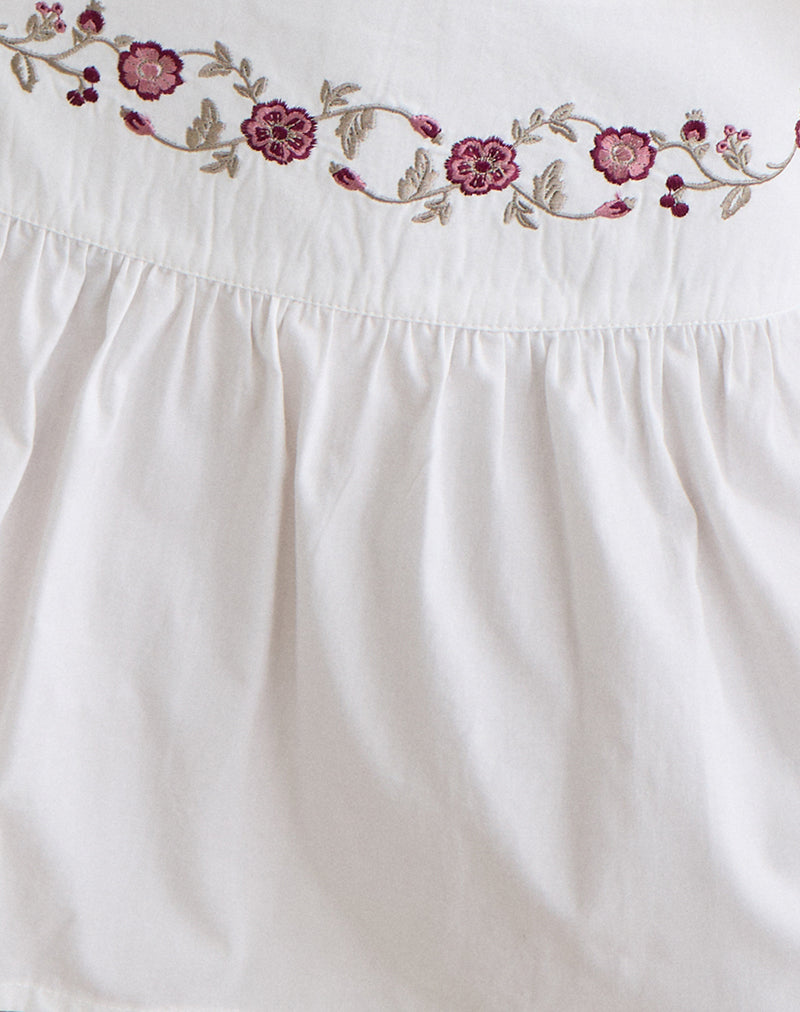 Image of Becita Mini Skirt in Poplin White with Cherry Blossom Embroidery