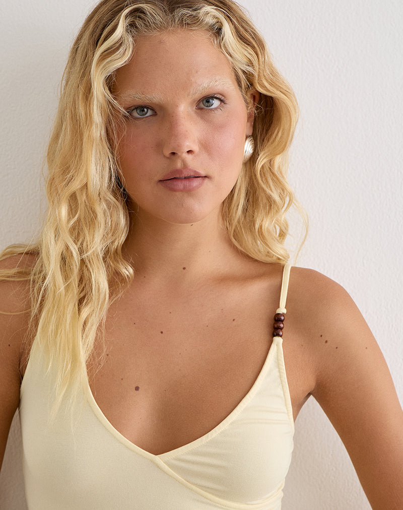 Image of Fara Top with Beads in Jersey Lemon