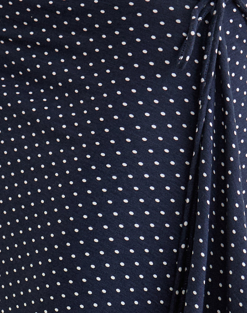 Image of Phemia Maxi Skirt with Beads in Jersey Navy with Micro Polka Print