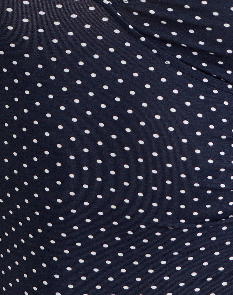 Image of Fara Top with Beads in Jersey Navy with Micro Polka Print