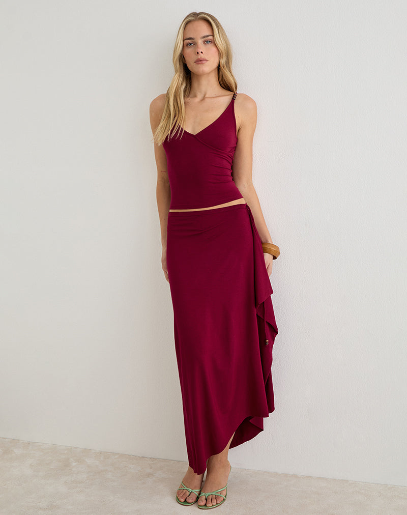 Image of Phemia Maxi Skirt with Beads in Jersey Burgundy