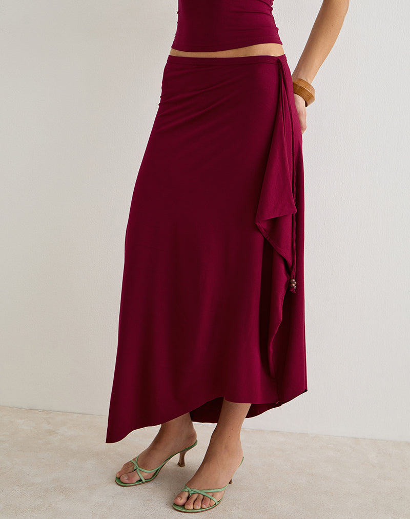 Image of Phemia Maxi Skirt with Beads in Jersey Burgundy