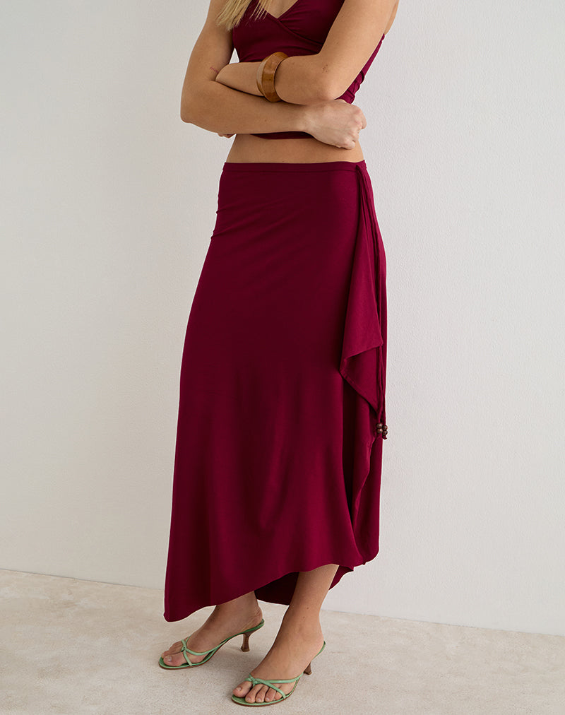 Image of Phemia Maxi Skirt with Beads in Jersey Burgundy