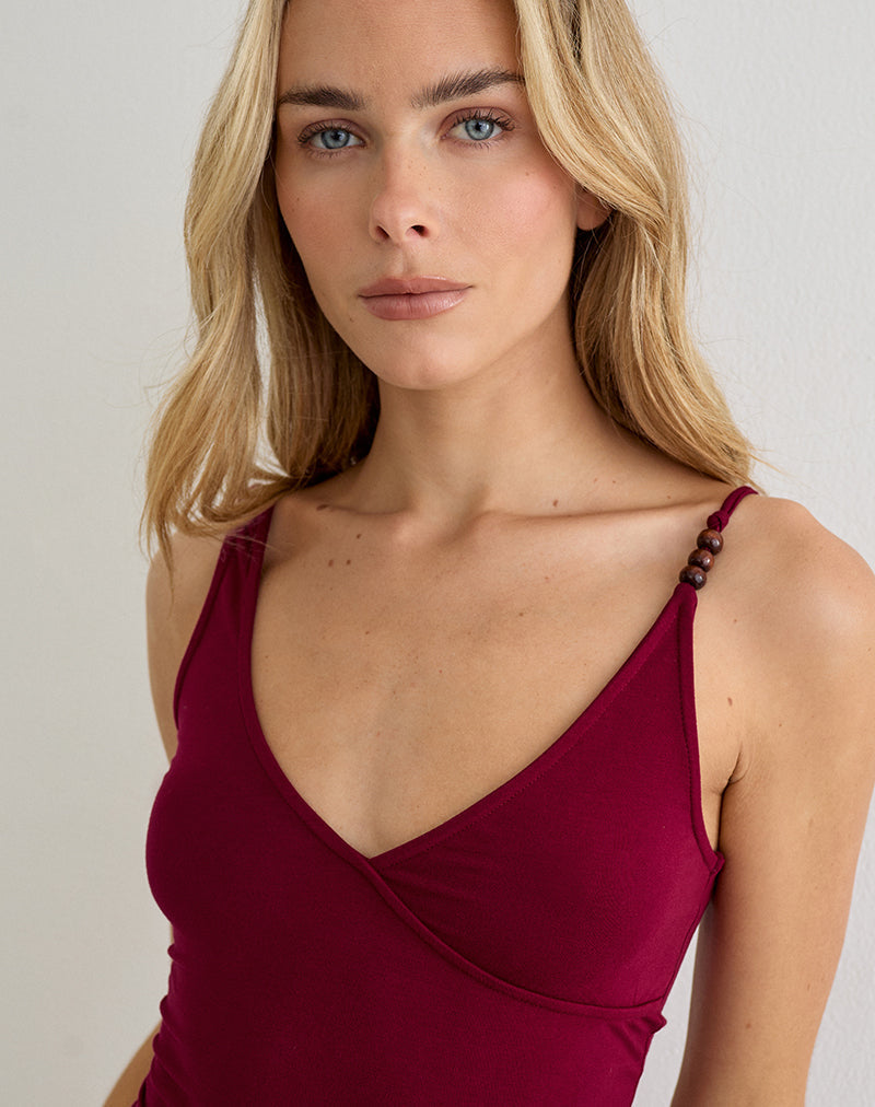 Image of Fara Top with Beads in Jersey Burgundy