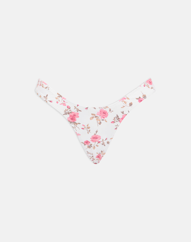 Image of Farida Bikini Bottom in White with Pink Floral Bloom