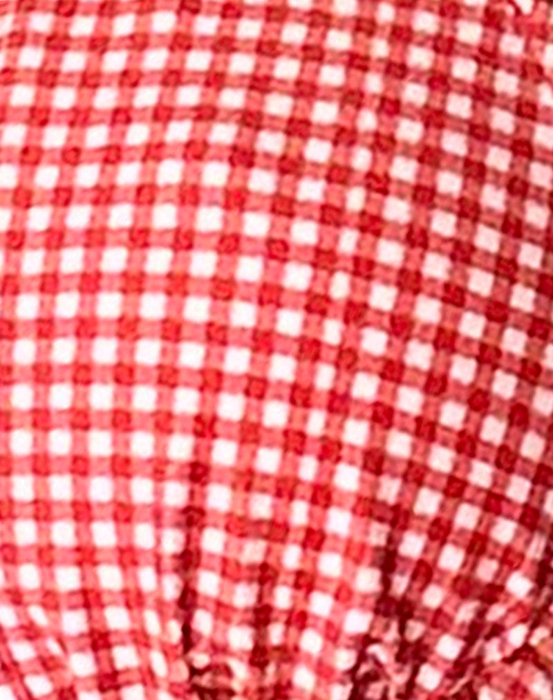 Image of Farida Bikini Bottom in Red Gingham with Picot Trim