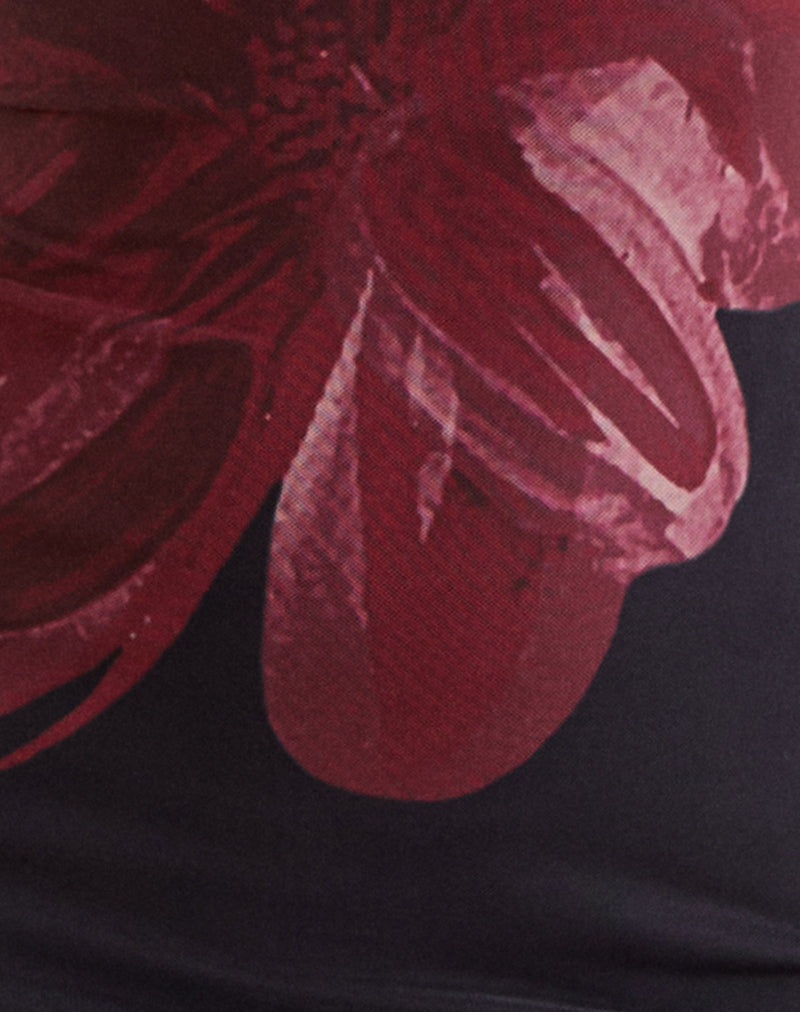 Image of Fayola Maxi Dress In Black with Burgundy Watercolour Flower