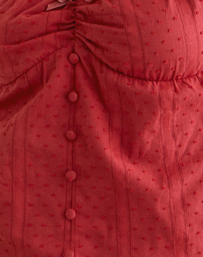 Image of Fayra Bardot Corset Top in Cotton Dobby Red