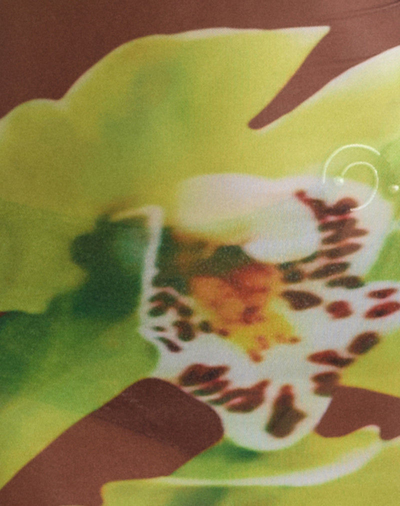 Image of Fay Midi Dress in Brown with Green Dendrobium Flower