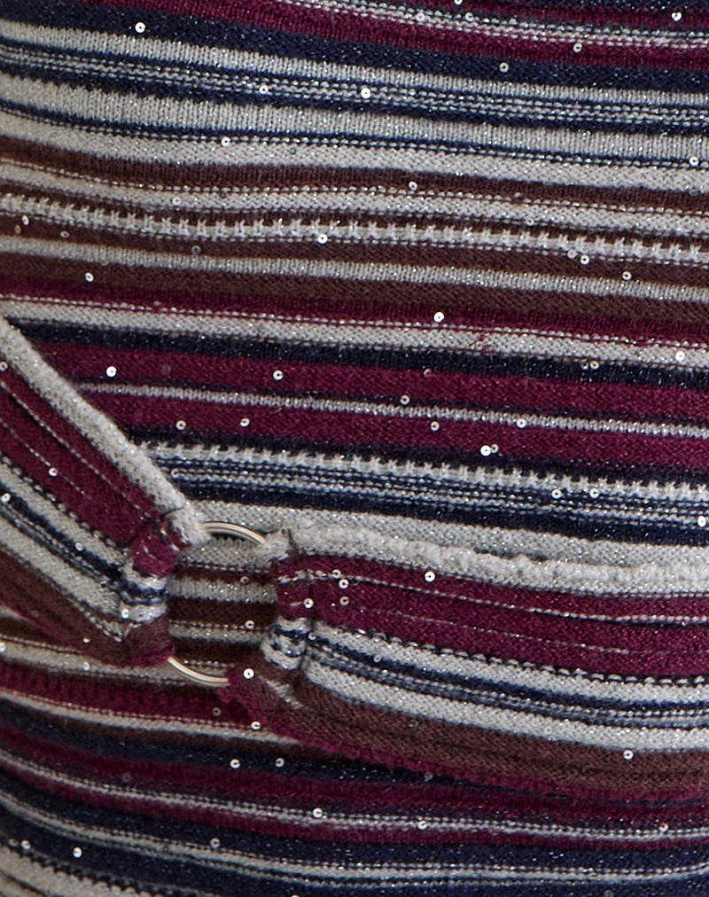 Image of Feraya Top in Horizontal Stripe Maroon Navy Shimmer