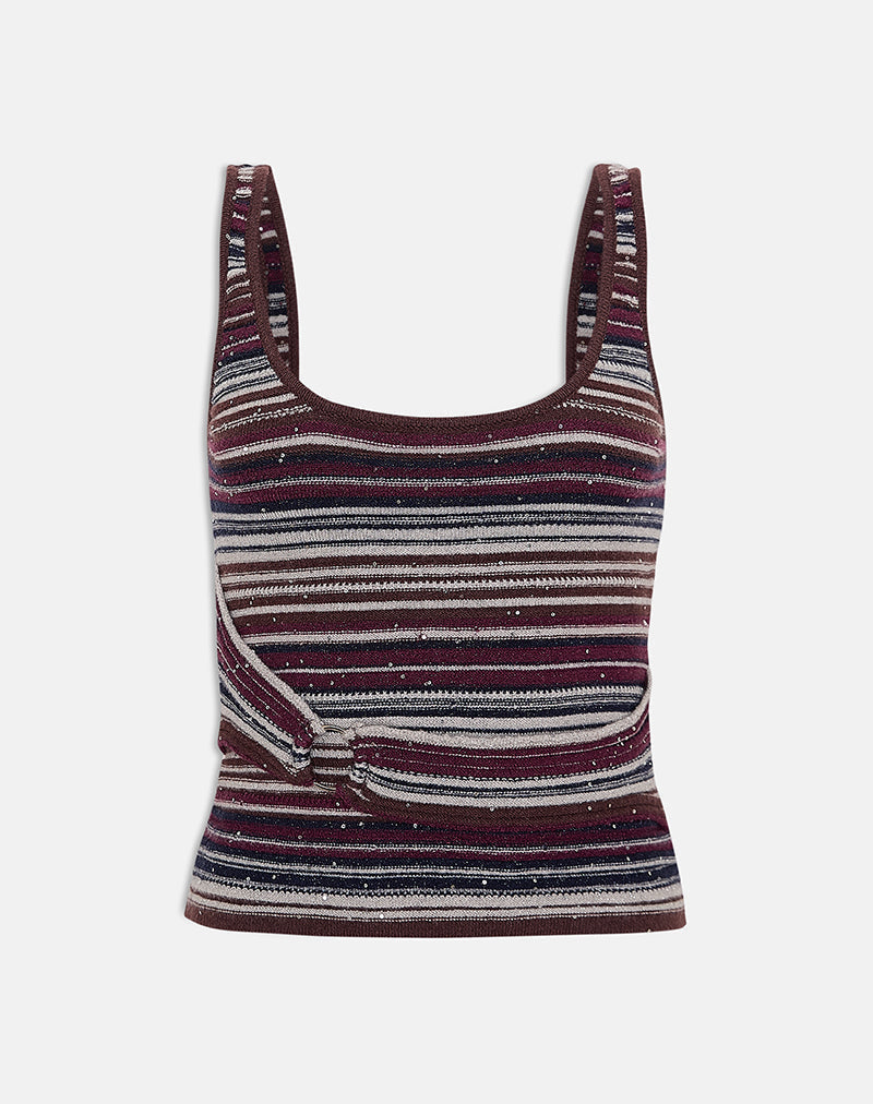 Image of Feraya Top in Horizontal Stripe Maroon Navy Shimmer