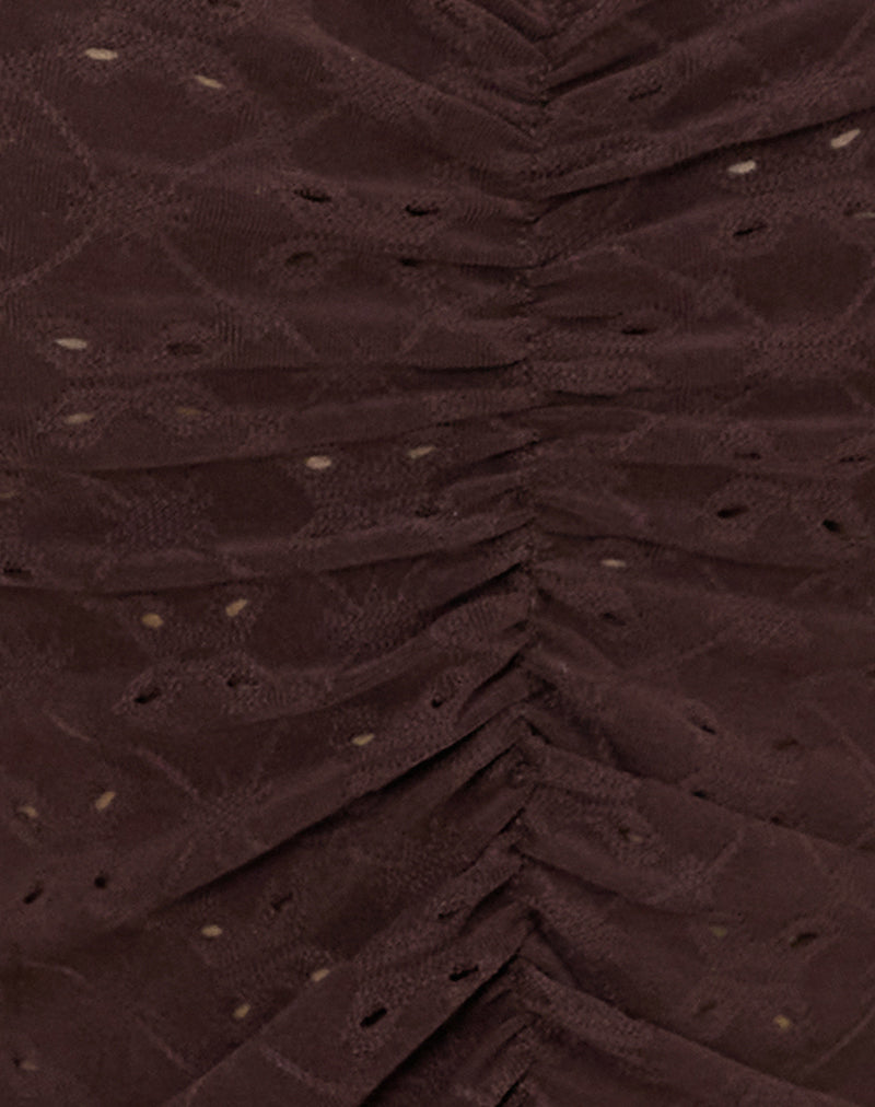 Image of Flonne Ruched Top in Stretch Broderie Brown