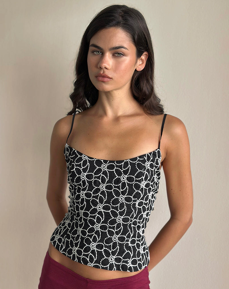 Image of Florina Cami Top in Embroidery Flower Black