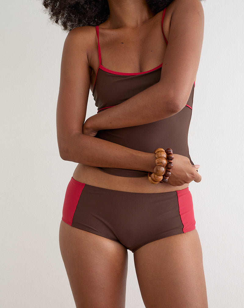 Image of Avilina Swim Short in Brown with Red Binding
