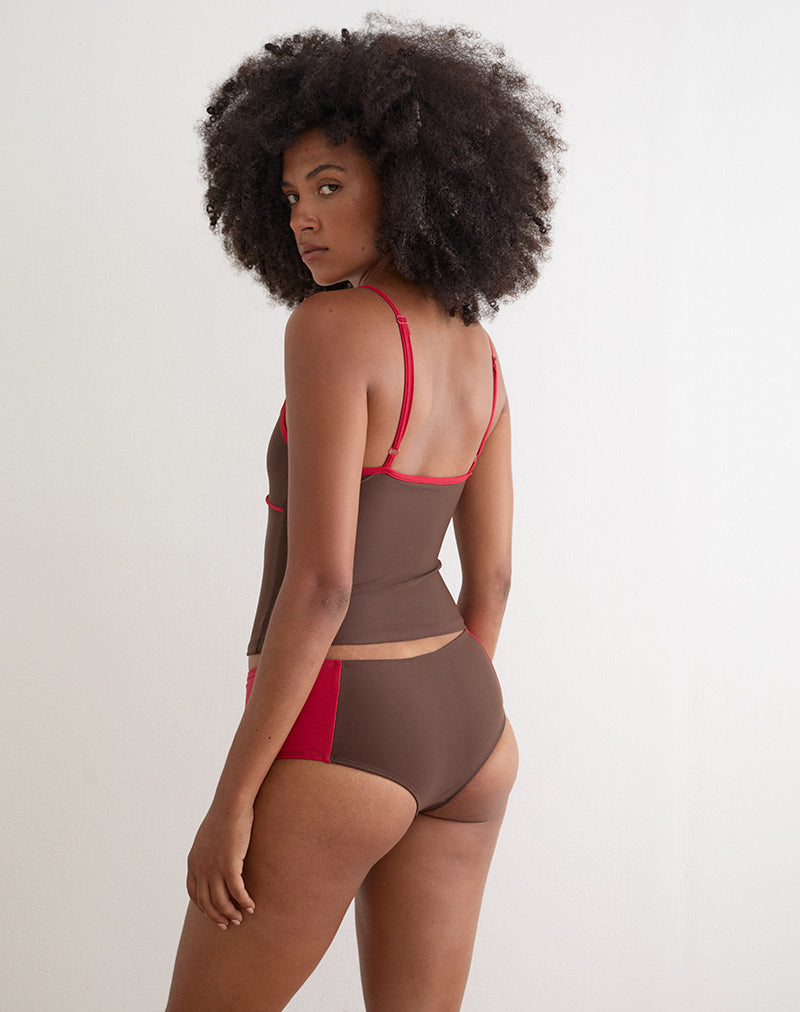 Image of Avilina Swim Short in Brown with Red Binding