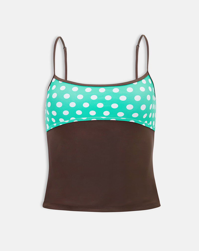 Image of Fraba Tankini in Brown with Medium Polka Green