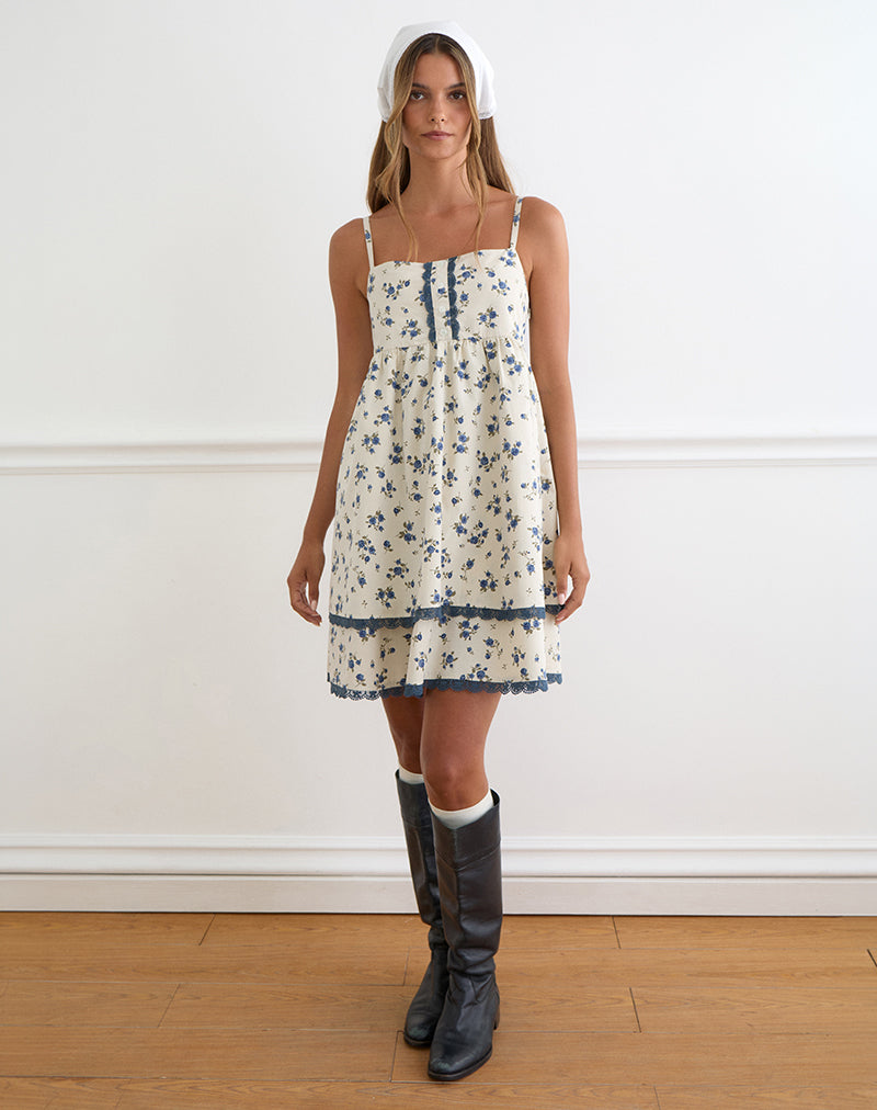 Image of Gal Mini Dress in Ditsy Leaf Rose Navy