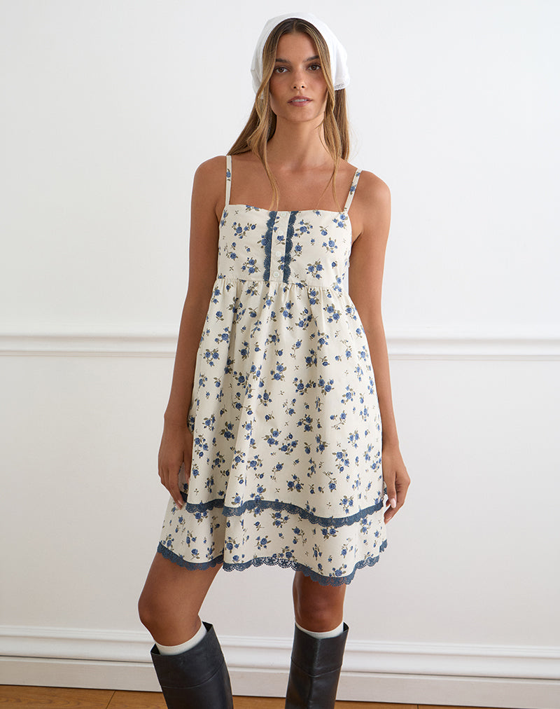 Image of Gal Mini Dress in Ditsy Leaf Rose Navy
