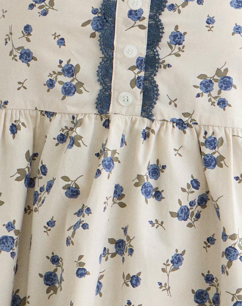 Image of Gal Mini Dress in Ditsy Leaf Rose Navy
