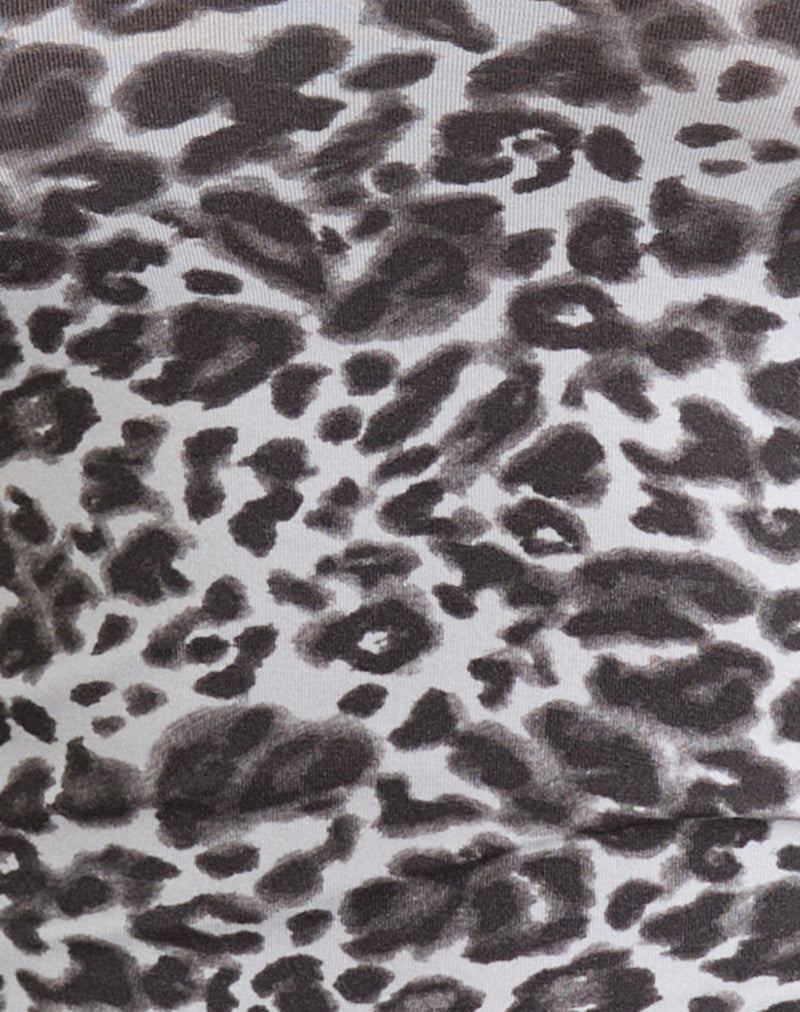Image of Galile High Neck Top in Jersey Blurry Leopard Grey