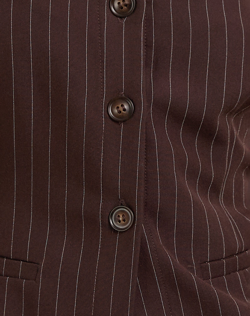 Image of Ganita Vest in Dark Brown Pinstripe