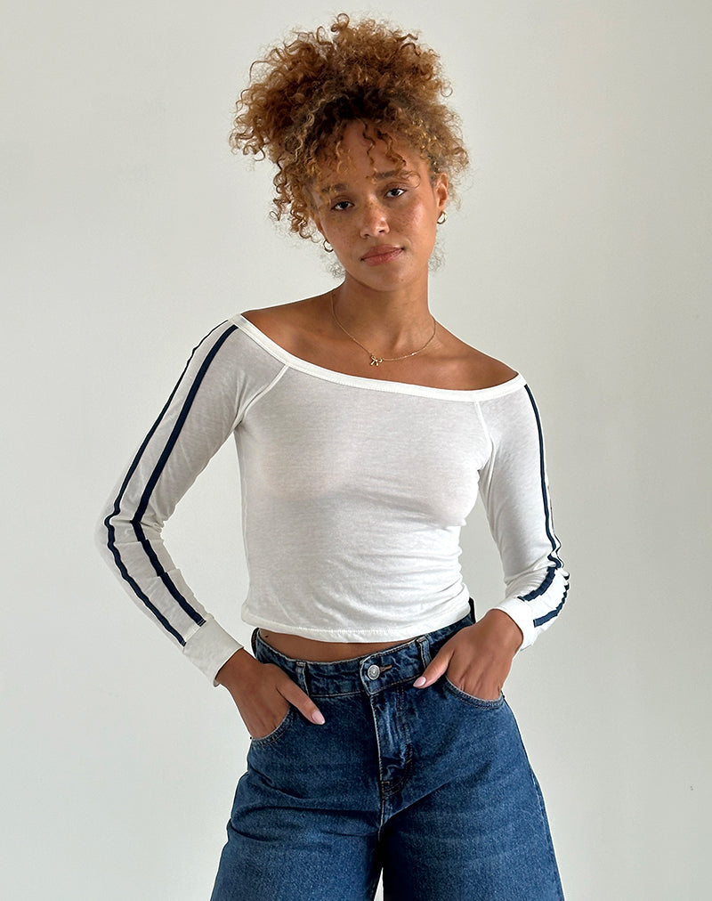 Image of Gavya Long Sleeve Top in Off White with Navy Stripe