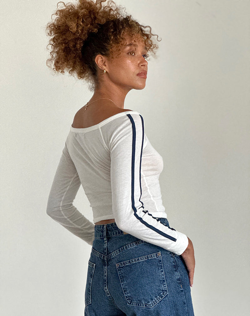 Image of Gavya Long Sleeve Top in Off White with Navy Stripe