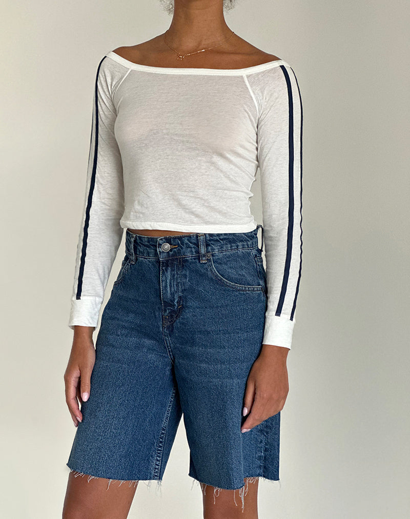 Image of Gavya Long Sleeve Top in Off White with Navy Stripe