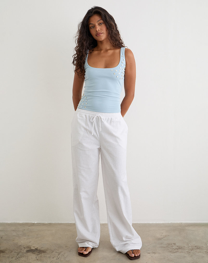 Image of Gelita Vest with Pearl Buttons in Blue Eco Lyocell