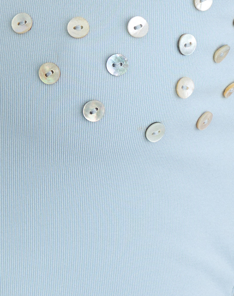 Image of Gelita Vest with Pearl Buttons in Blue Eco Lyocell