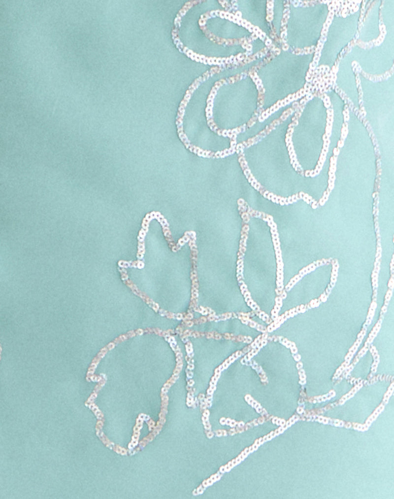 Image of Gelora Mini Dress in Chiffon Floral Sequin Turquoise